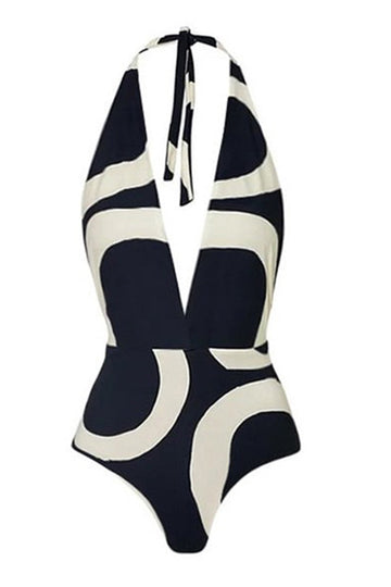 Black And White Printed Halter 2-Piece Swimwear